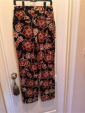 Zara Black Wide-Leg Pants with Rust and Cream Floral Pattern